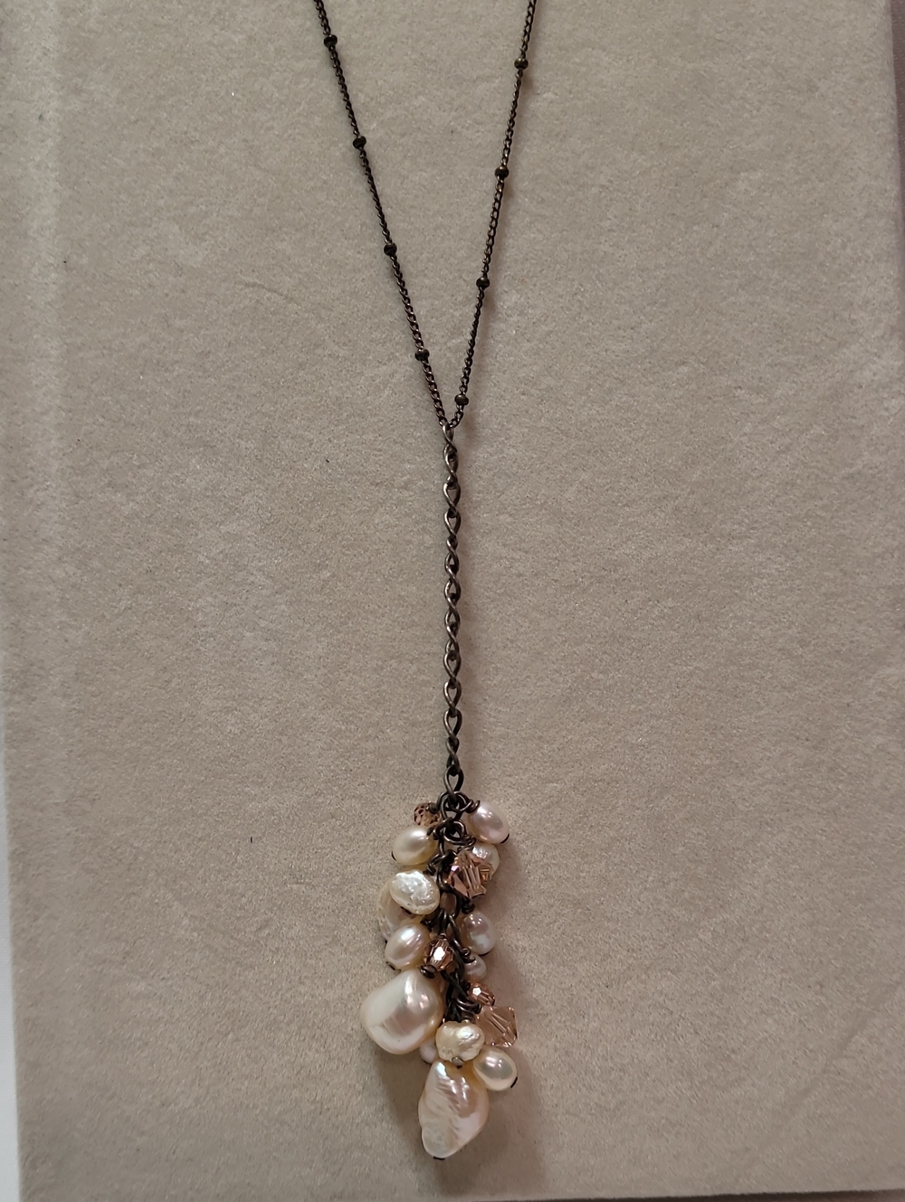 Pearls Crystal Repurposed Art Necklace Sterling Chain